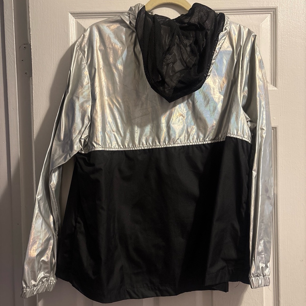 Metallic Silver and Black Hooded Windbreaker - Picture 2 of 8